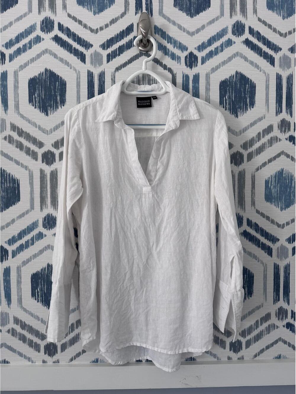 Madison Matthews White Linen Top